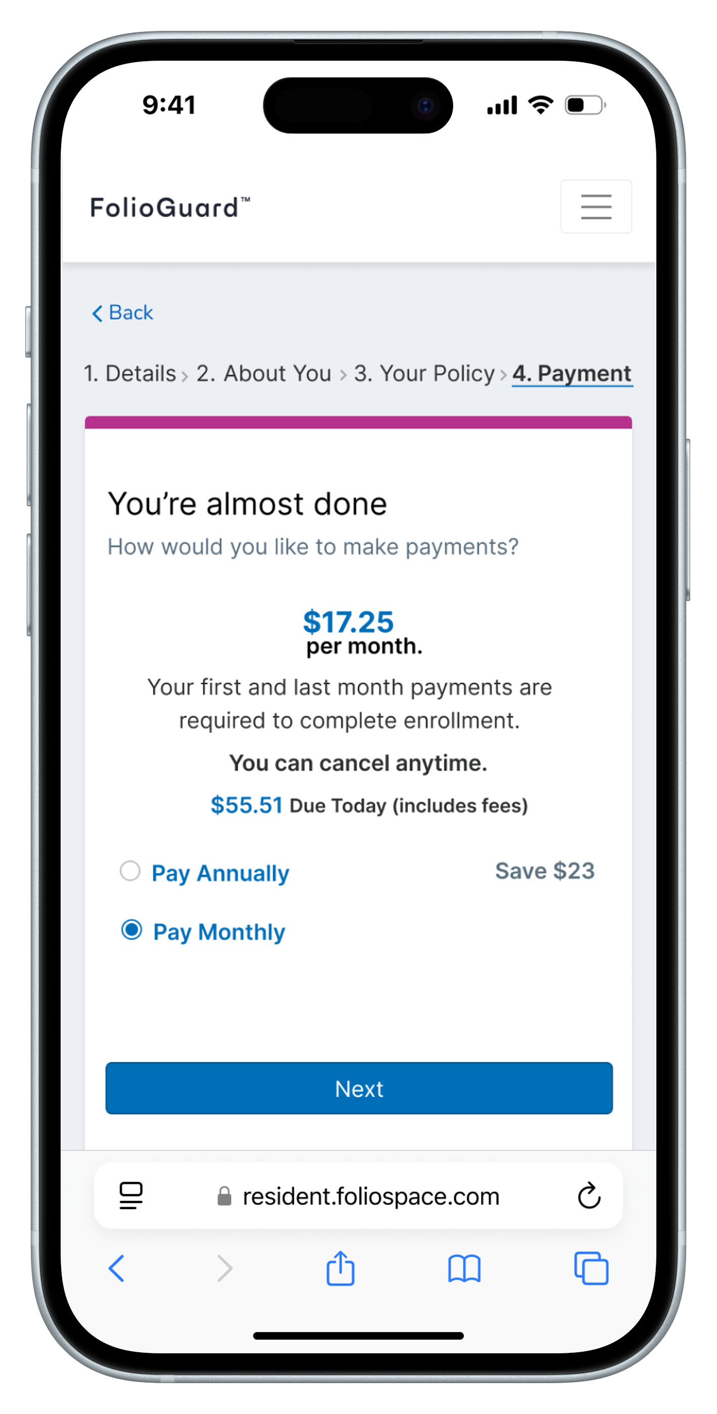 Earlier responsive web payment step